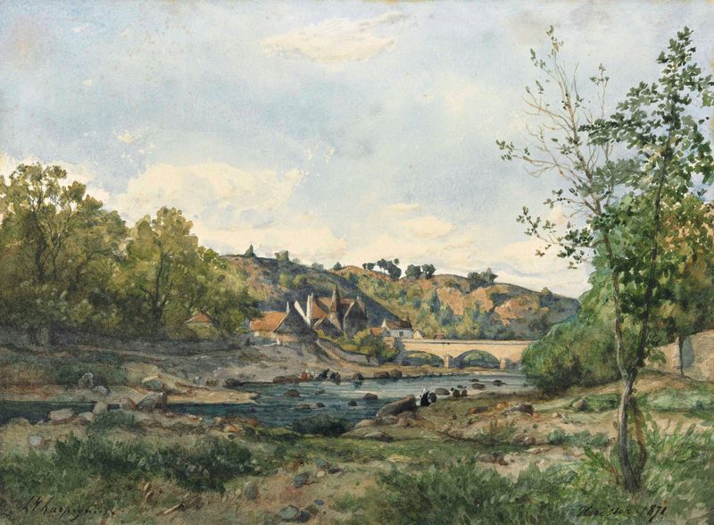 Hérisson de Henri-Joseph Harpignies, pintura a óleo que retrata um ouriço cercado por folhagem