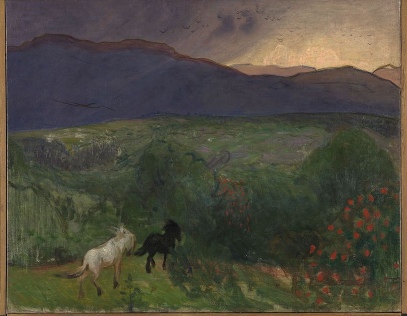 Landscape with dark clouds and a stormy horizon, oil painting by Halfdan Egedius
