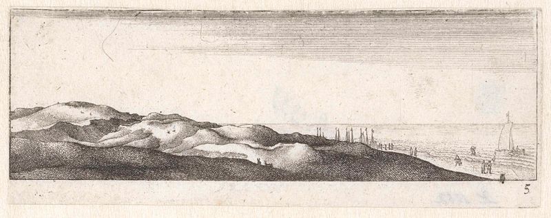 Grabado de Wenceslaus Hollar que representa dunas y hierbas en suaves tonos tierra.