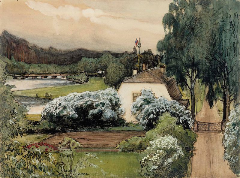 The Foreman’s House at the Saari Manor, oil on canvas by Albert Edelfelt, depicting a serene landscape.
