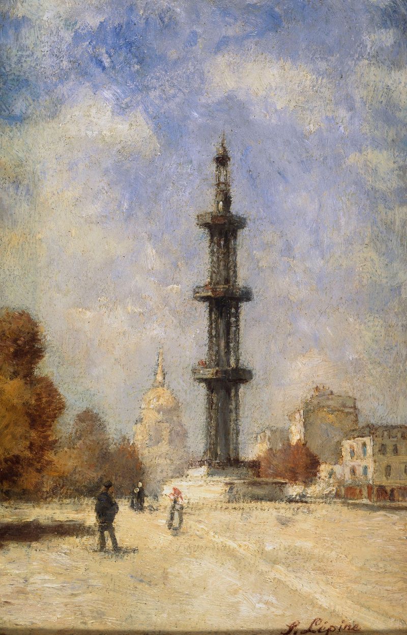 Paisagem urbana com um poço, óleo sobre tela de Stanislas Lépine