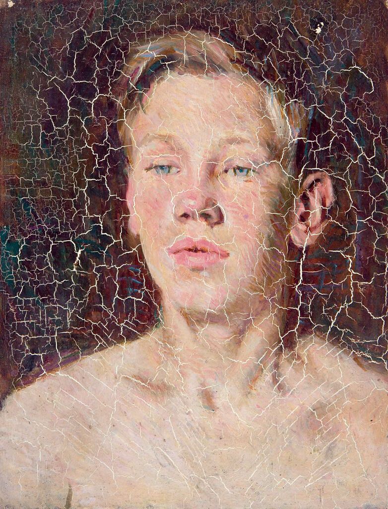 Retrato de un joven de Denman Waldo Ross, óleo sobre lienzo, con una mirada pensativa y luz suave.
