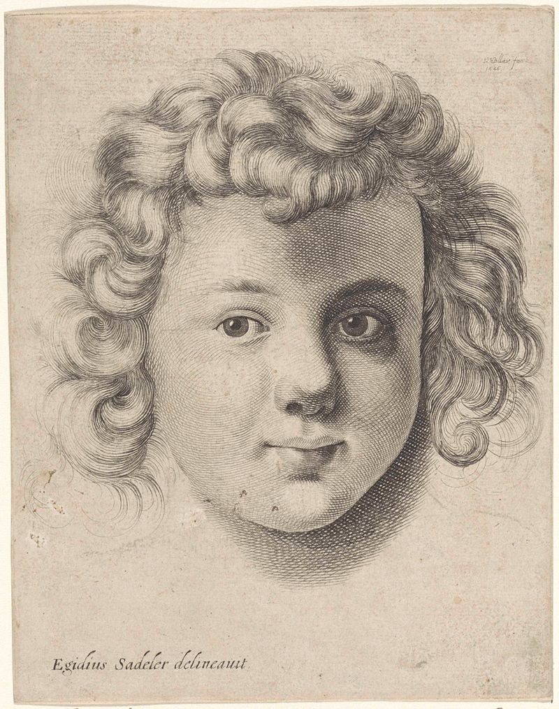 Retrato de un niño por Wenceslaus Hollar, grabado, con ojos expresivos y rasgos suaves.