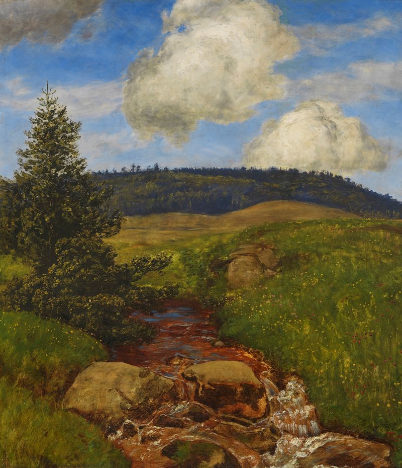 Schwarzwaldbach by Hans Thoma, oil on canvas depicting a river in a lush black forest landscape