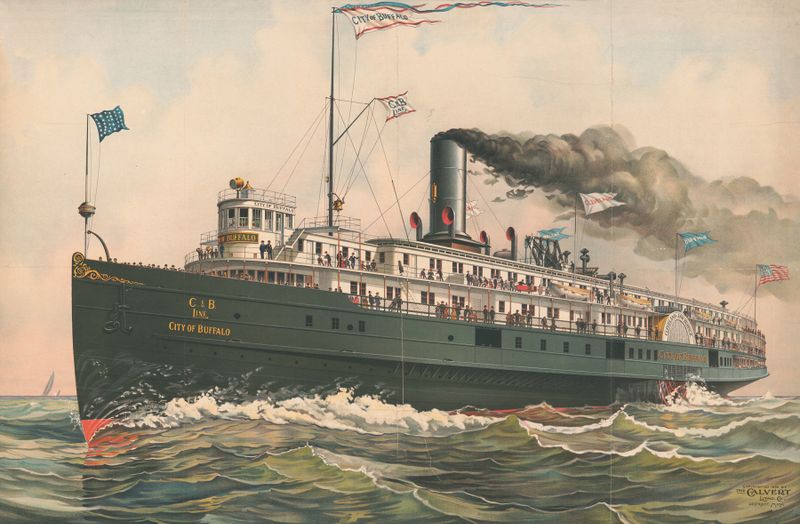 The City of Buffalo steam side wheeler, litografía de Calvert Litho. Co