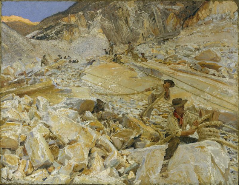 Escena de género que muestra a trabajadores transportando mármol, pintura al óleo de John Singer Sargent