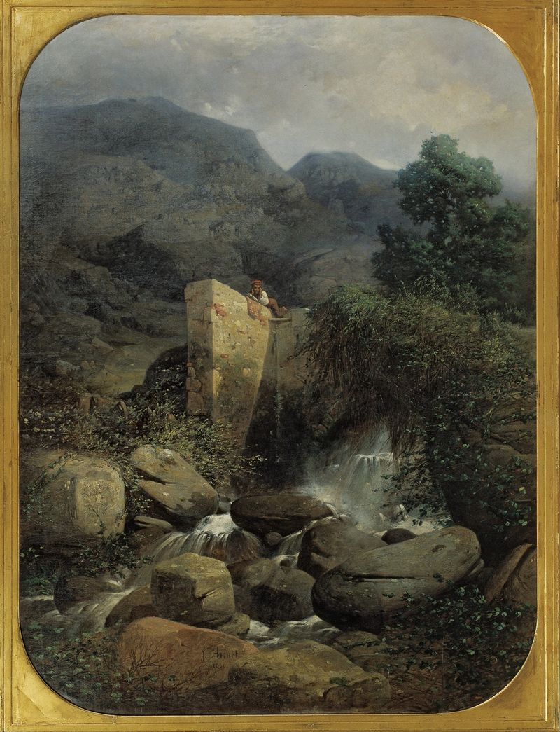 A Country. Memory of the Pyrenees de Josep Armet, pintura a óleo que retrata uma paisagem serena.