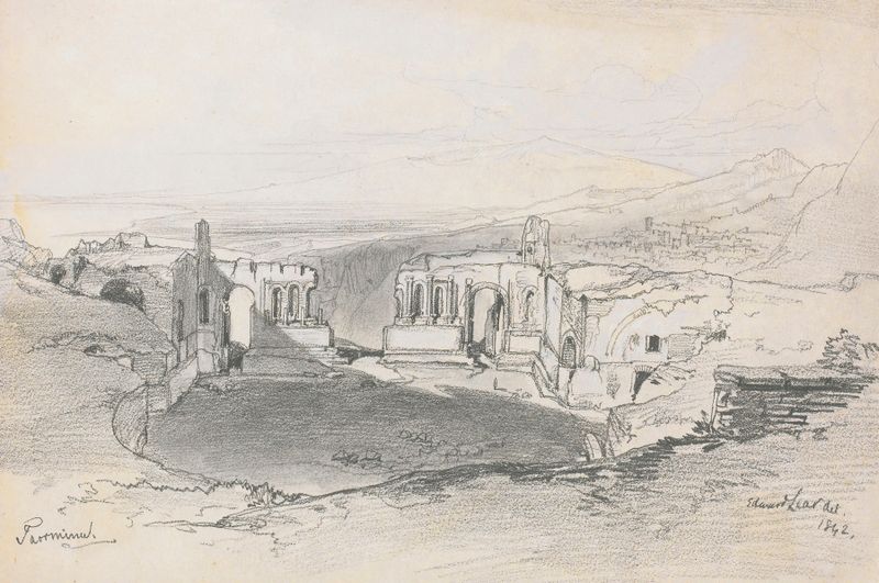 El Anfiteatro, Taormina, Sicilia de Edward Lear, acuarela sobre papel