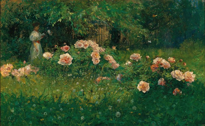 Botanical scene of roses in a garden by Alois Kalvoda, unknown medium