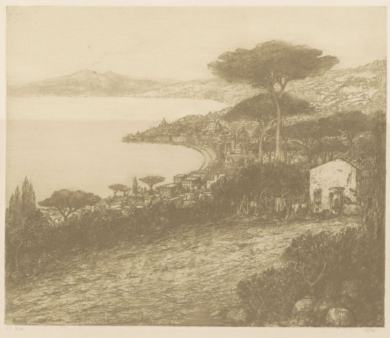 Paisaje del Golfo de Nápoles de Etienne Bosch, óleo sobre lienzo