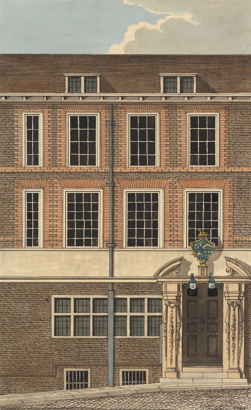 Interior view of Painter-Stainers’ Hall by Charles Tomkins, showcasing architectural details.