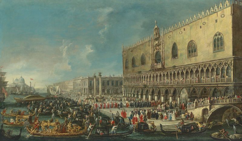 Cena histórica de The Molo, Veneza, óleo sobre tela de Antonio Stom