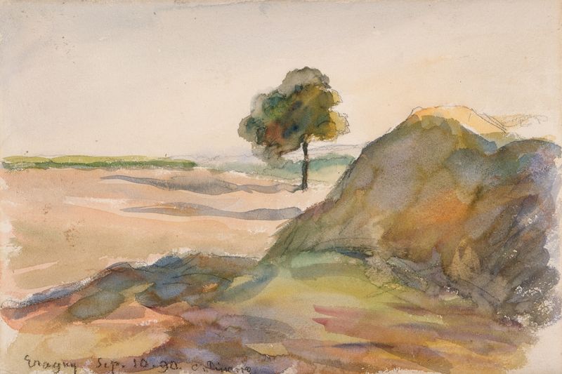 Pintura al óleo de Camille Pissarro que representa árboles y un cielo vibrante