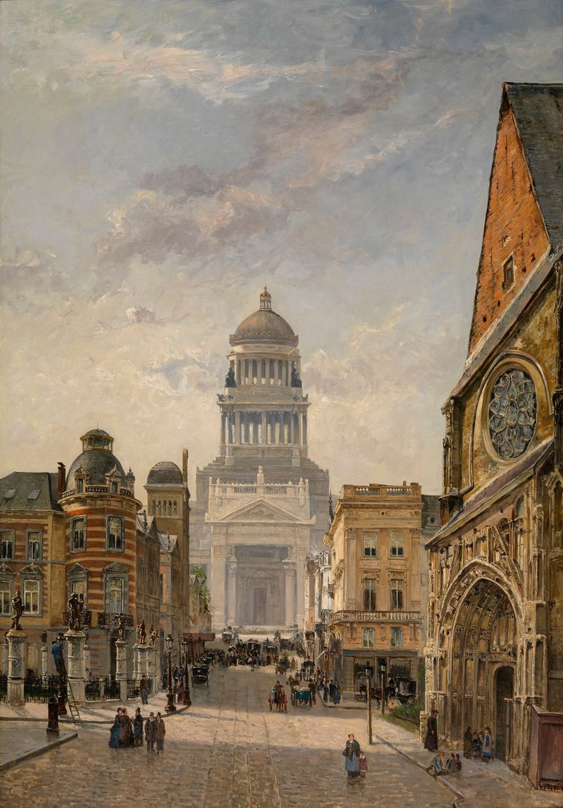 Impressionist landscape by Gustave Walckiers depicting Regentschapstraat in Brussels