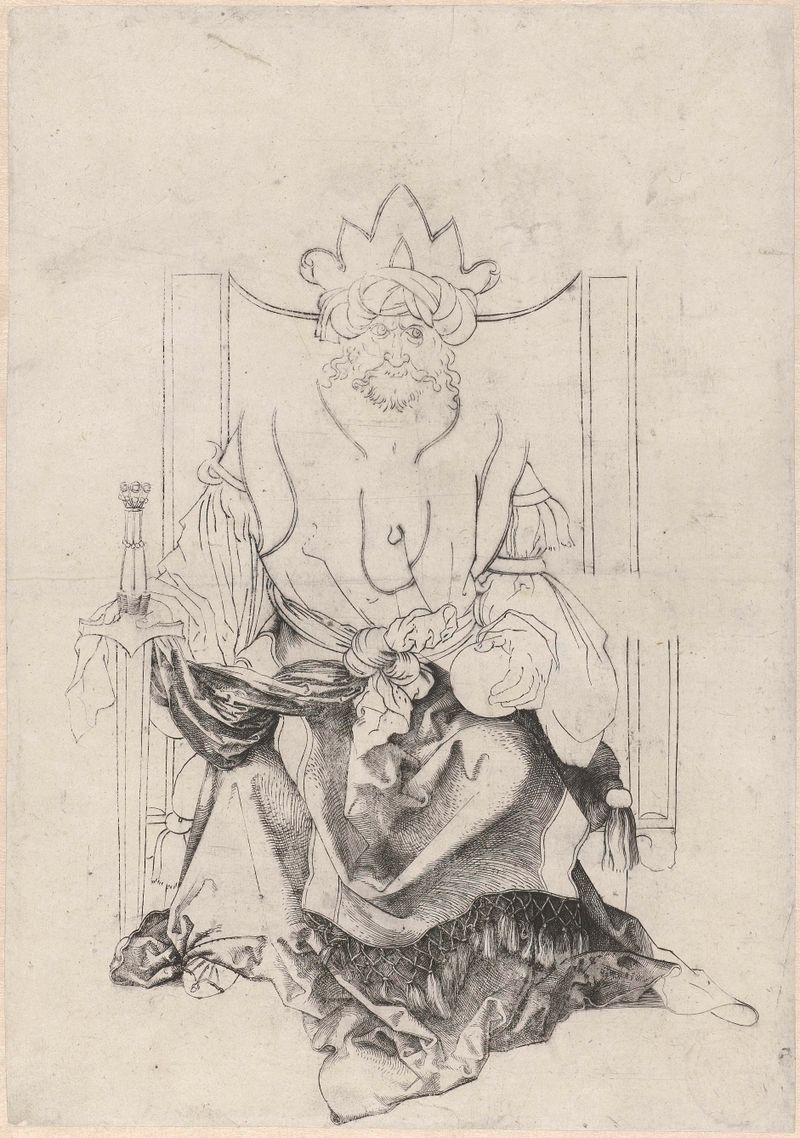 Monarca entronizado em traje 'oriental' gravura por Albrecht Dürer
