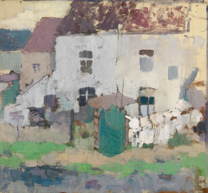 Landscape with a garden, figures, and white façades, oil painting by Rik Wouters