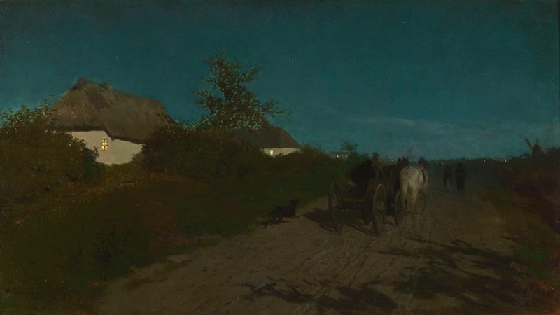 Night by Maksymilian Gierymski, oil painting depicting a twilight landscape with swirling clouds.