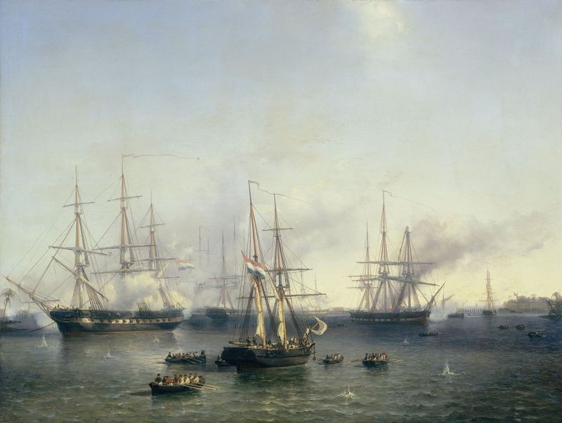 Historical scene with soldiers in a landscape, oil painting by Louis Meijer