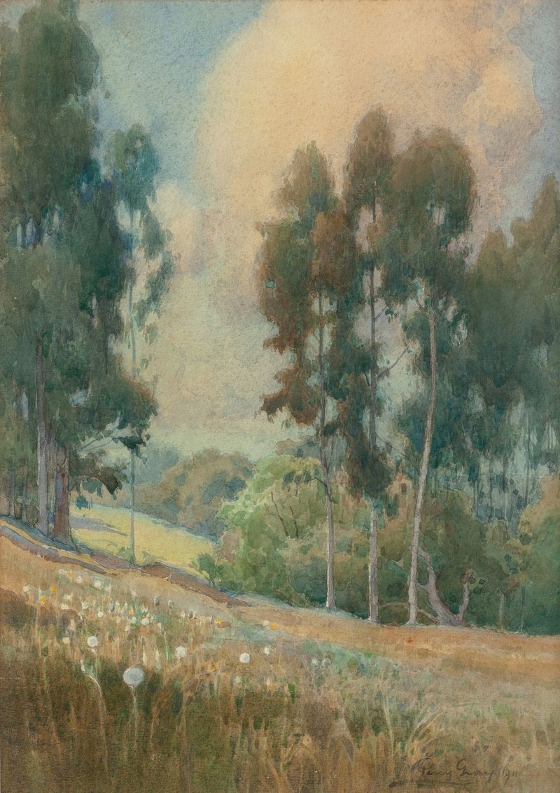 Spring Landscape by Percy Gray, oil on canvas depicting vibrant colors and lush greenery.