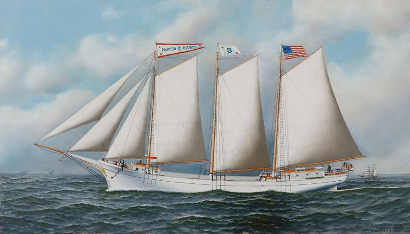 Goleta de tres mástiles ‘Andrew C. Pierce’ de Antonio Jacobsen, pintura al óleo