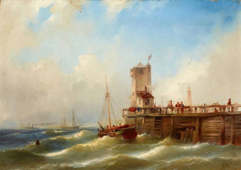 Seascape by Eduard Schmidt, oil painting depicting waves and horizon