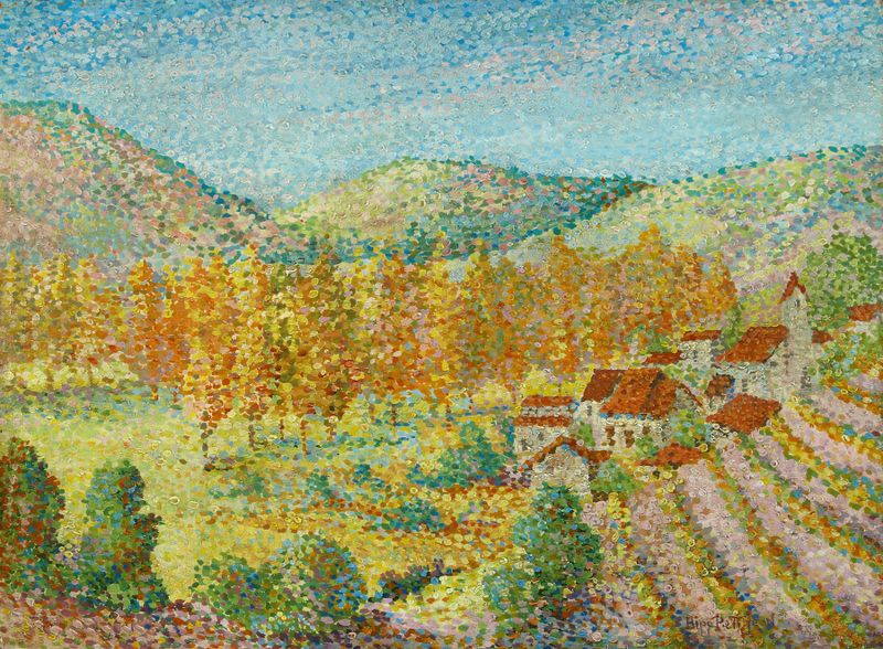 Vineyard in Southern France by Hippolyte Petitjean, oil painting depicting lush vines and sunlight.