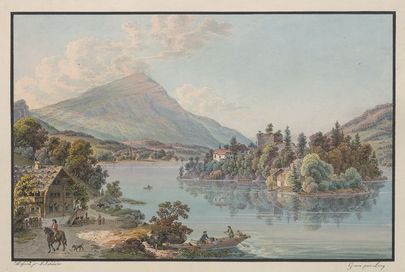 Vue de l’Isle de Schwanau, sur le Lac de Lowerz, oil on canvas by Karl Ludwig Zehender