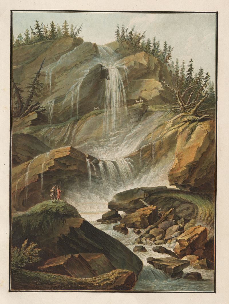 Paisagem do Romantismo com as quedas de Staubbach de Caspar Wolf