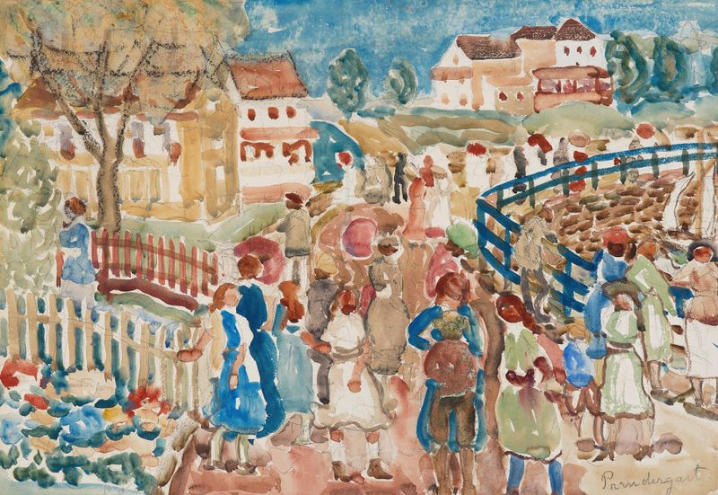 Country Lane, Rockport by Maurice Prendergast, oil painting depicting a vibrant landscape with a winding lane.