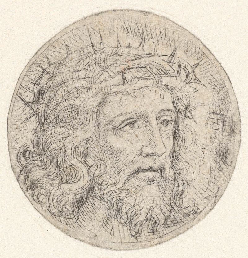 Christus met de doornenkroon, punta seca de Unknown Artist que representa una figura con una corona de espinas.