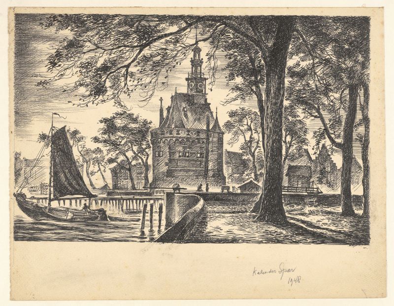 Paisaje de Hoofdtoren al amanecer, óleo sobre lienzo de Maarten Oortwijn