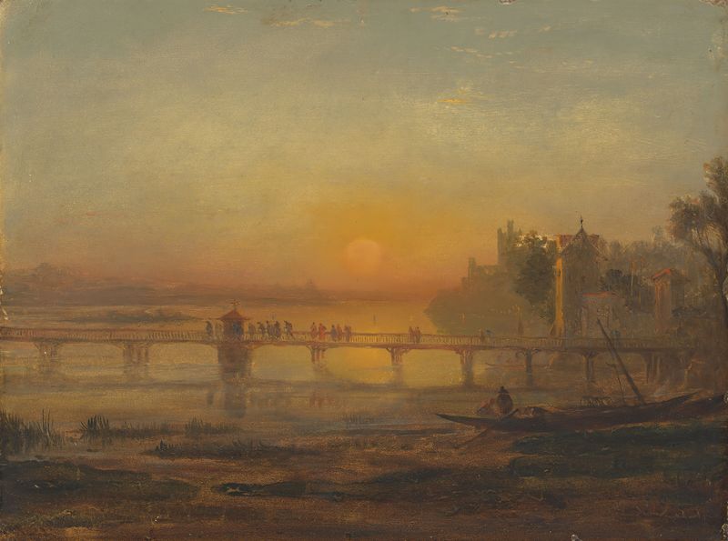 Morning on the Banks of Lake Zurich, oil on canvas by Francis Danby, depicting pilgrims at dawn.