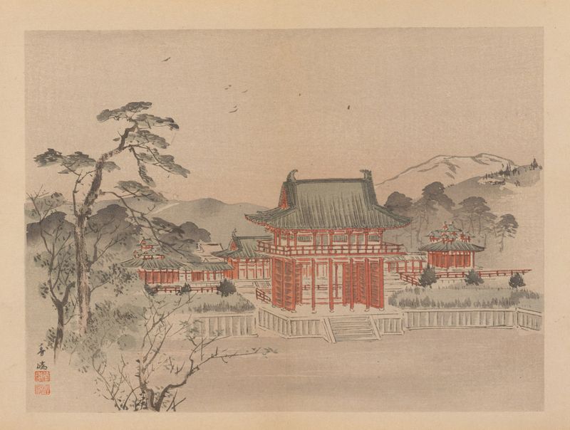 Paisagem Ukiyo-e mostrando ondulações serenas na água por Unknown Artist