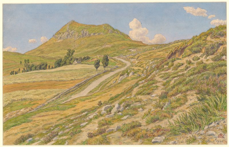Paisaje con colinas en azul y verde de Henri Rivière, 1921, pintura al óleo