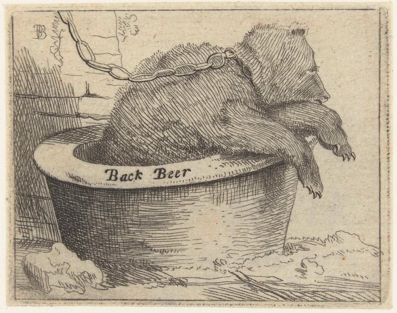 Grabado de Benjamin Phelps Gibbon que representa un oso en un abrevadero.