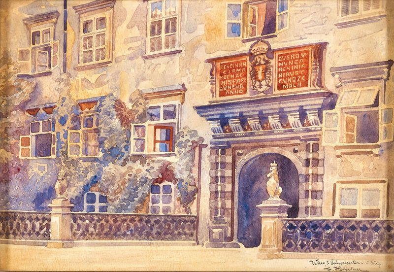 Archway of Schweizer Tor in Hofburg residence, oil painting by Franz Hoffelner