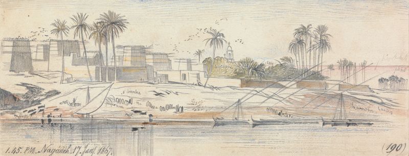 Acuarela de Edward Lear que representa un paisaje con luz dorada y profundidad emocional.
