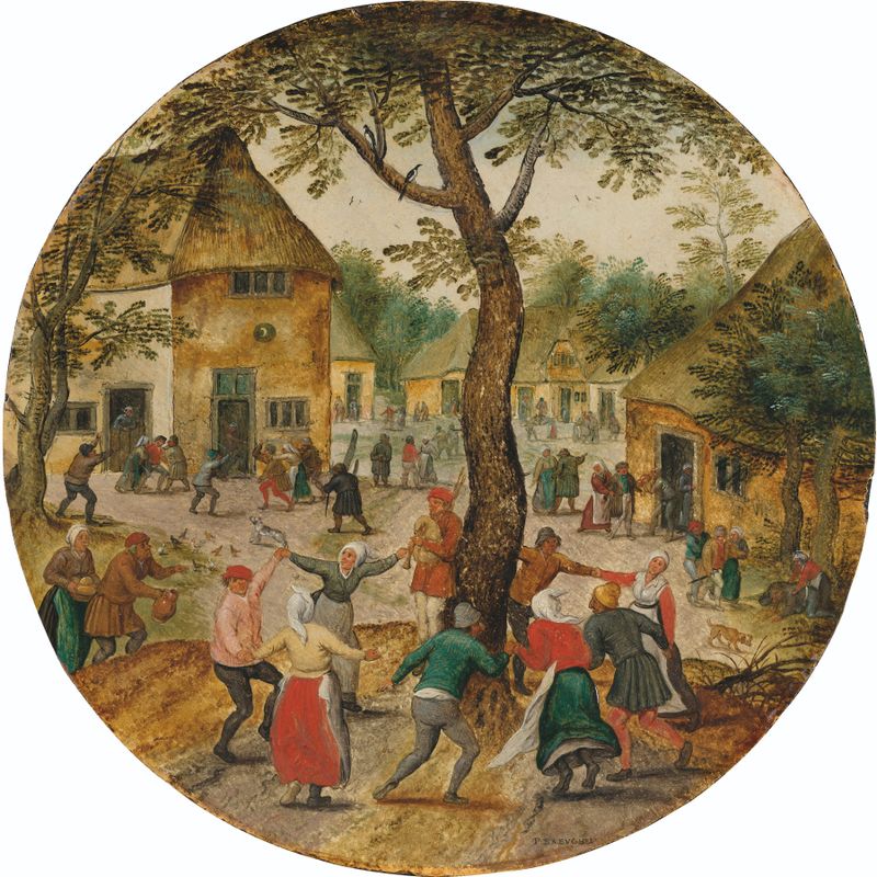 Verano de Pieter Brueghel el Joven, pintura al óleo que representa una escena veraniega animada en un campo soleado.
