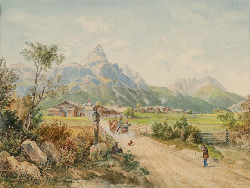 Reflejo del lago y los Alpes en Die Sonnenspitze bei Ehrwald de Ferdinand Gatt, medio desconocido.