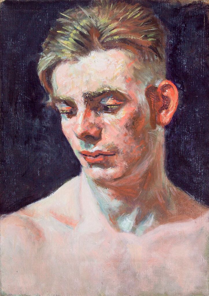 Retrato de un joven por Denman Waldo Ross, óleo sobre lienzo, con ojos expresivos y tonos cálidos.