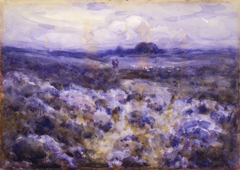Shingaly Moor, Yorkshire by Margaret Stoddart, oil on canvas depicting a moorland landscape with golden light.