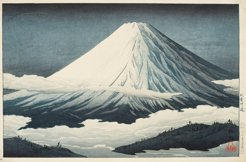 Woodblock print by Takahashi Hiroaki featuring intricate fabric patterns and vibrant colors.