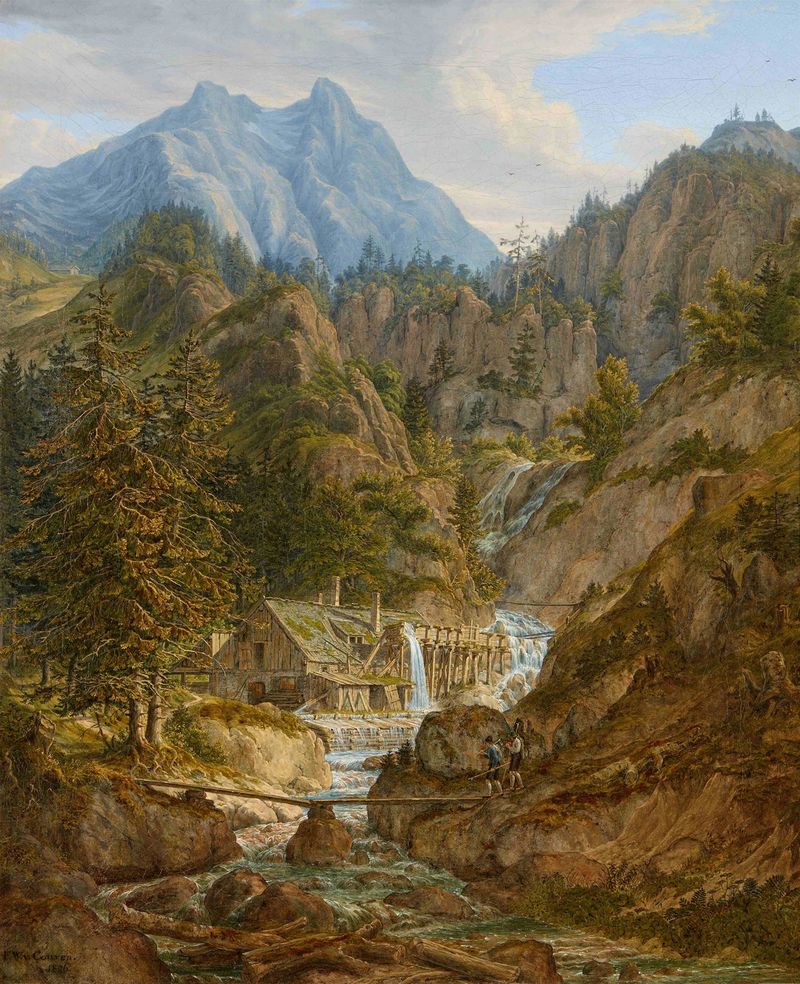 Paisagem com um moinho de madeira de Ferdinand Wilhelm von Couven, 1826