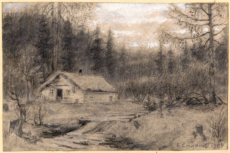 A Lodge in the Taiga, oil on canvas by Boris Vasilievich Smirnov