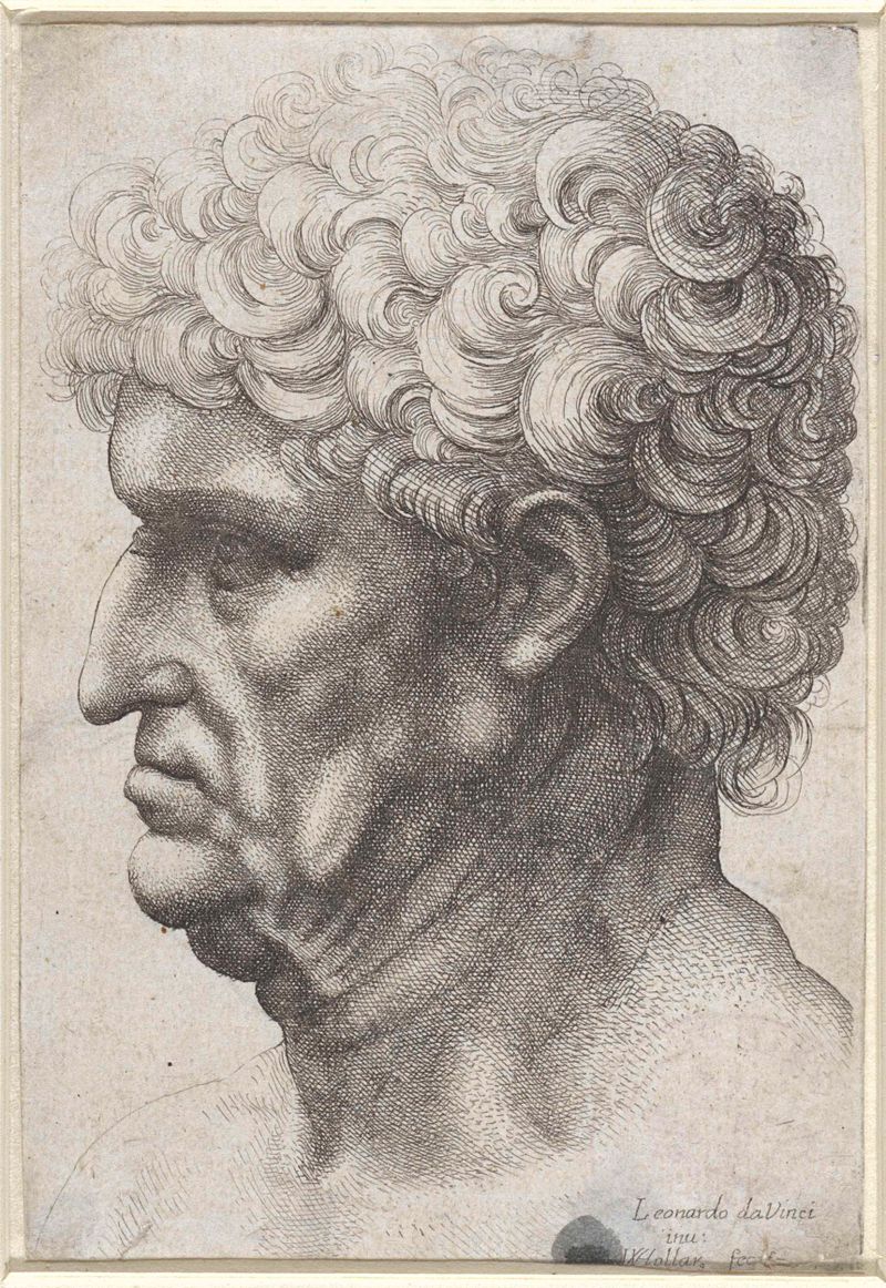 Retrato de un hombre con cabello rizado, grabado de Wenceslaus Hollar
