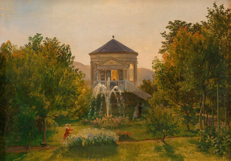 Garden house in a landscape, oil on canvas by Friedrich Loos