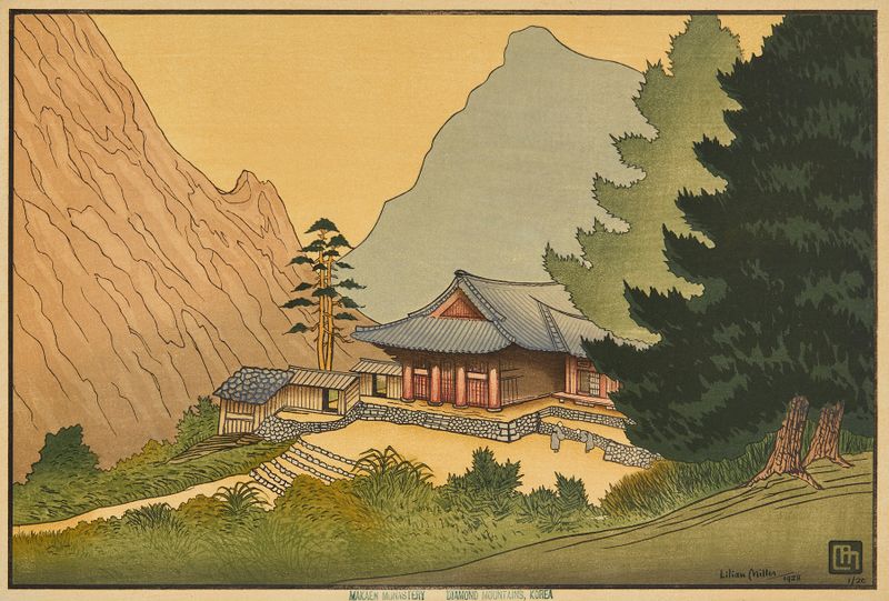 Korean Traditional artwork of Makaen Monastery by Lilian May Miller