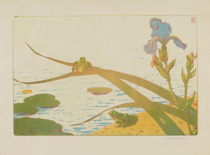 Escena botánica con lirios de Charles-Louis Houdard, pintura al óleo