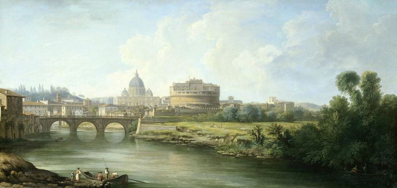 Vista del Castillo de Sant'Angelo en Roma, óleo sobre lienzo de Pierre-Antoine Demachy