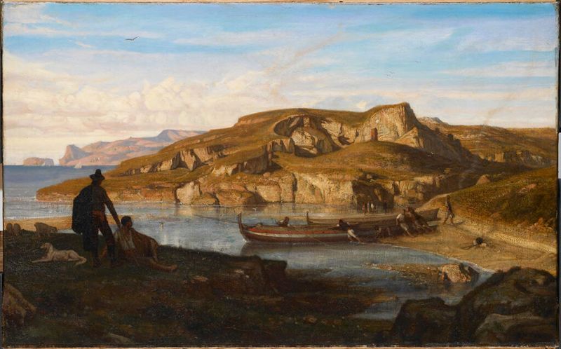 Rocky Bay South of Salerno with View of Capri, oil on canvas by Alexandre Gabriel Decamps